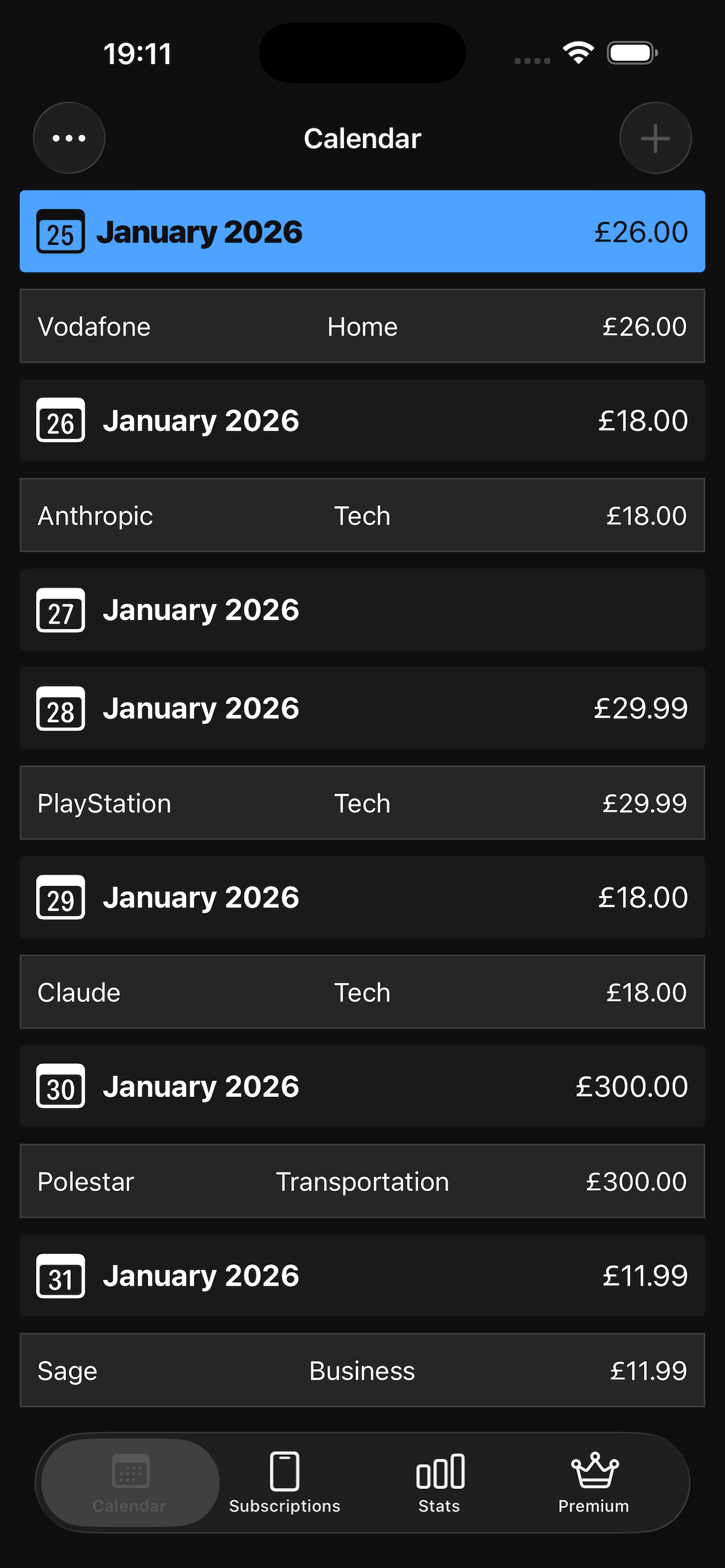 Sublime Subscriptions calendar